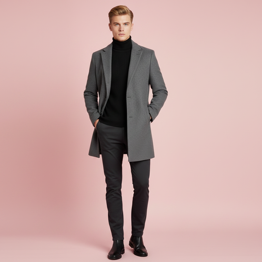 Men's Elegant Notched Lapel Overcoat | Men's Winter Coat