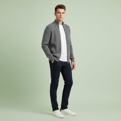 Men's Slim Fit Zip Up Cardigan | Ribbed Knit Design