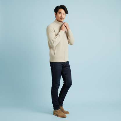 Men's Slim Fit Zip Up Cardigan | Ribbed Knit Design