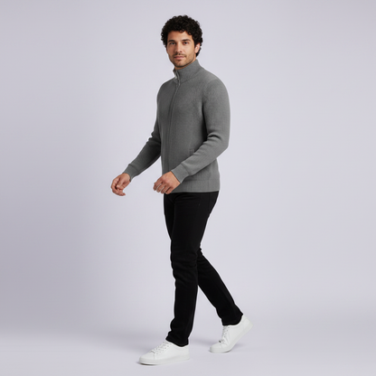 Men's Slim Fit Zip Up Cardigan | Ribbed Knit Design