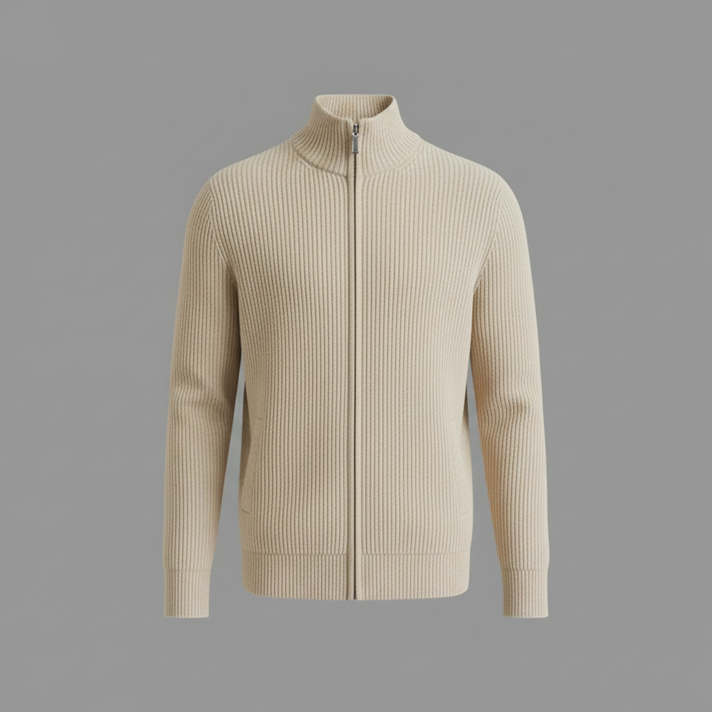 Men's Slim Fit Zip Up Cardigan | Ribbed Knit Design