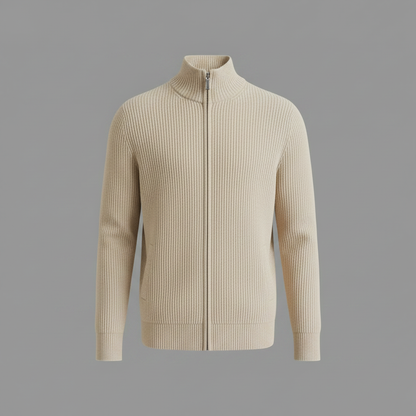Men's Slim Fit Zip Up Cardigan | Ribbed Knit Design
