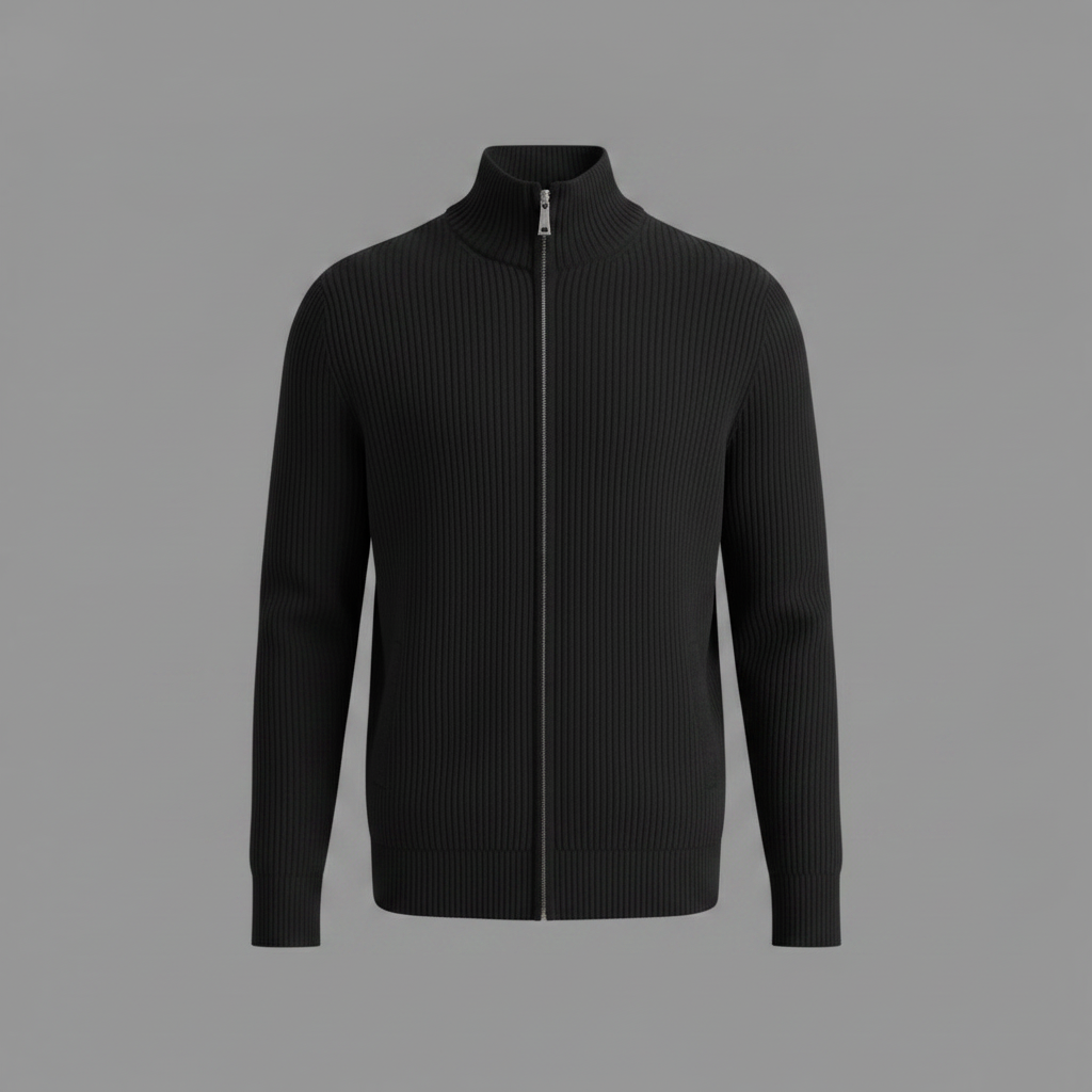 Men's Slim Fit Zip Up Cardigan | Ribbed Knit Design