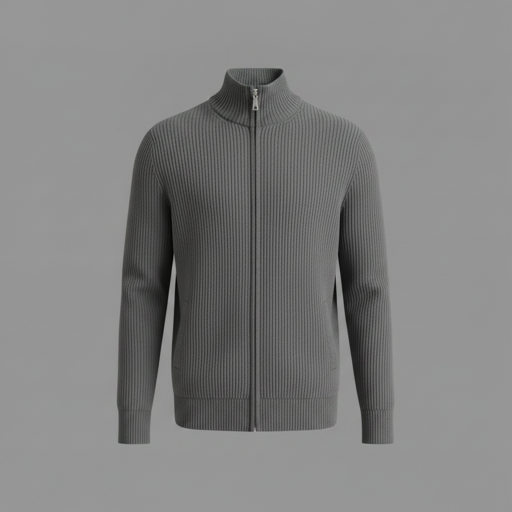 Men's Slim Fit Zip Up Cardigan | Ribbed Knit Design