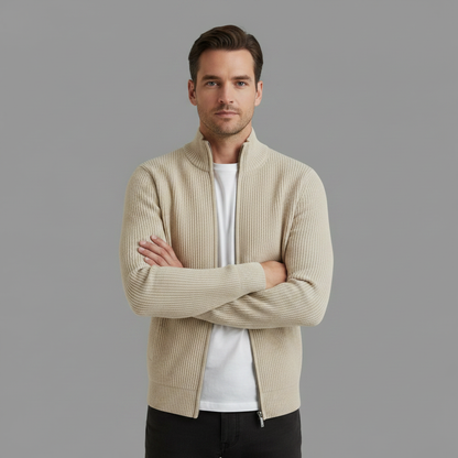 Men's Slim Fit Zip Up Cardigan | Ribbed Knit Design