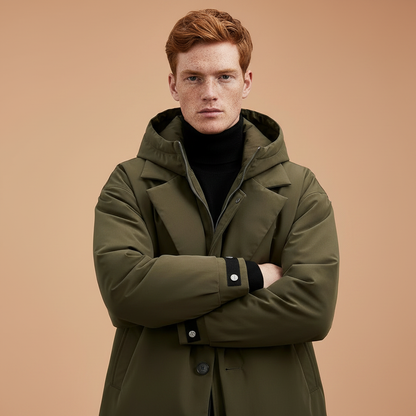 Men's Waterproof Puffer Trench Coat | Long Hooded Jacket