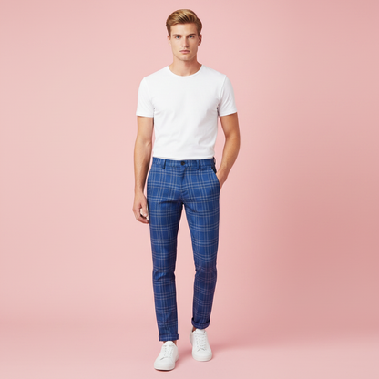 Sasha Checked Chino Pants | Men's Casual Trousers